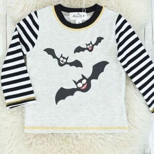 NWT - Boys Gray Halloween Shirt with Stripe Raglan Sleeves & Bats -Size 6-12 mo